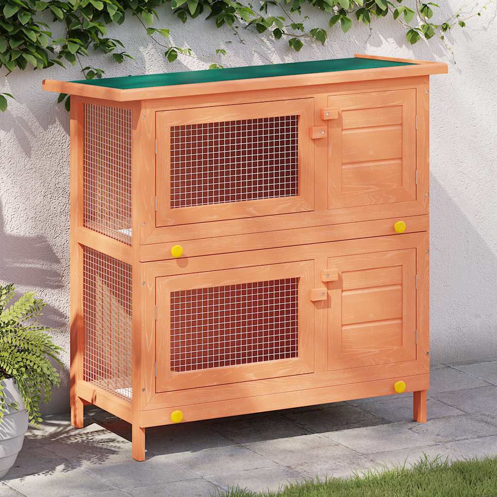 Hasenstall Holz mit 4 Türen 90 x 45 x 89 cm im Garten