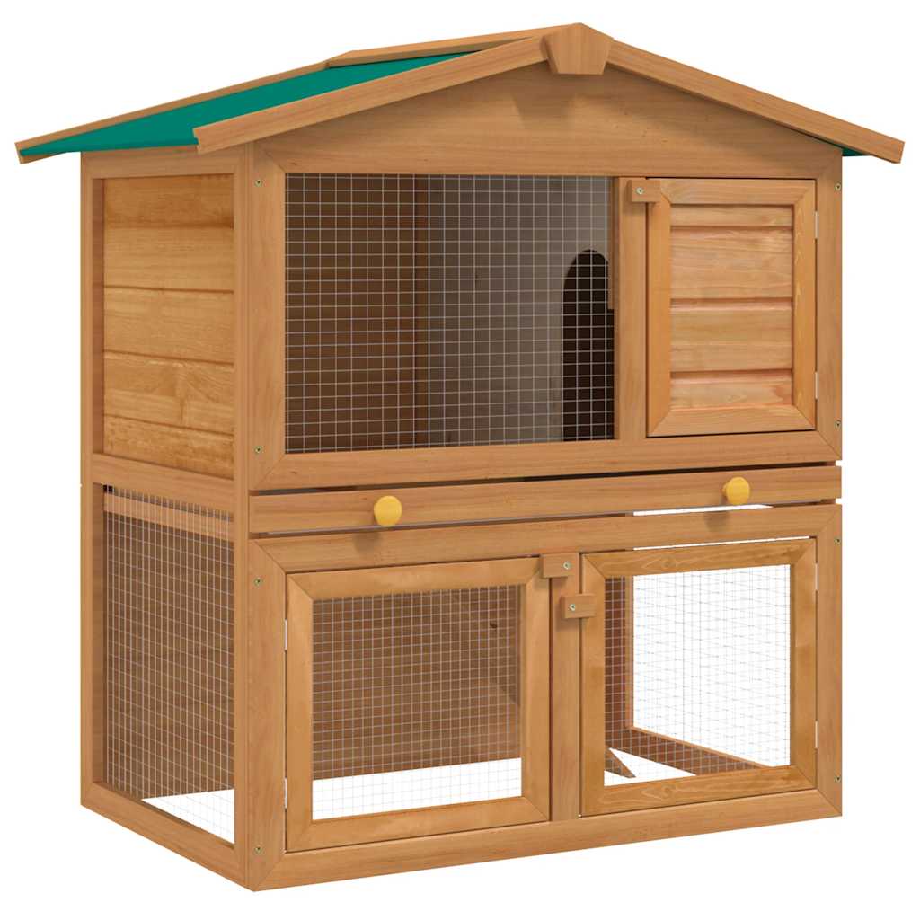 Kaninchenstall 2 Etagen 94 x 60 x 98 cm aus Holz mit drei Türen