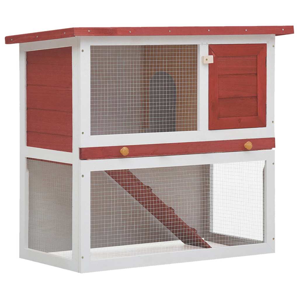 Kaninchenstall Holz Rot 90 x 45 x 80 cm mit erhöhtem Schlafbereich