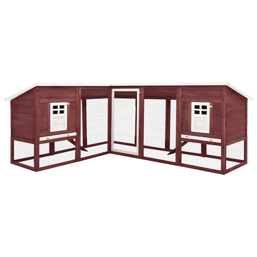Kaninchenstall mit Freilauf 250 x 192 x 105 cm Mokka und Weiß aus Massivholz Tanne