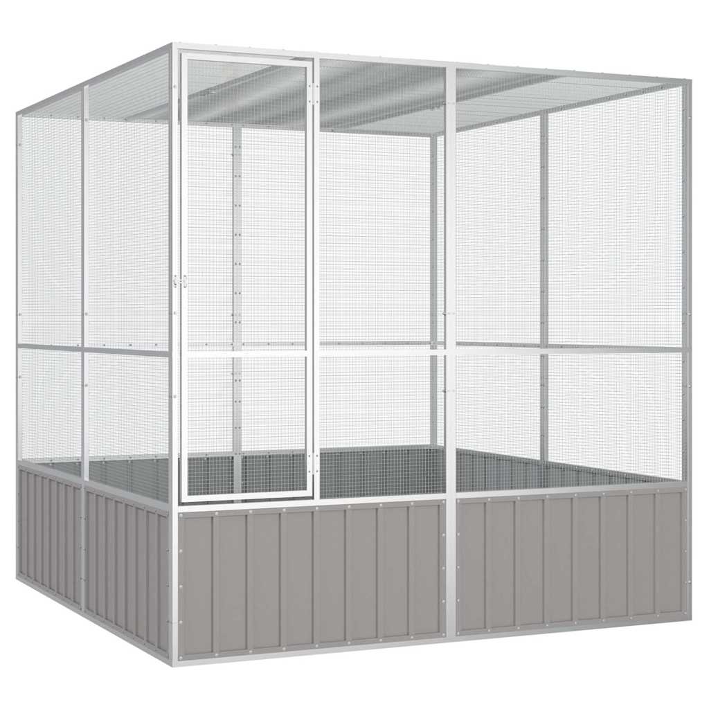 Voliere begehbar Grau 213,5 x 217,5 x 211,5 cm, verzinkter Stahl