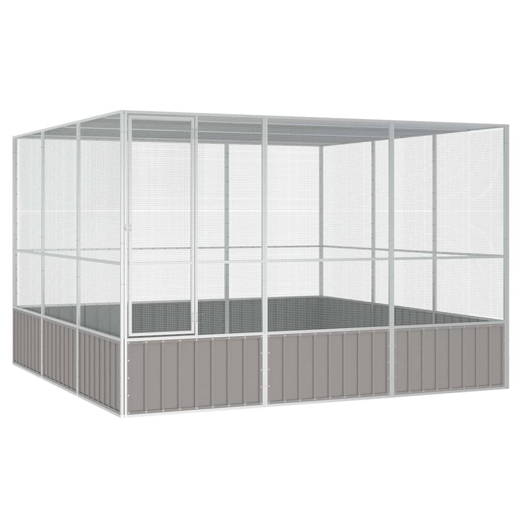 Voliere begehbar Grau 302,5 x 324,5 x 211,5 cm, verzinkter Stahl