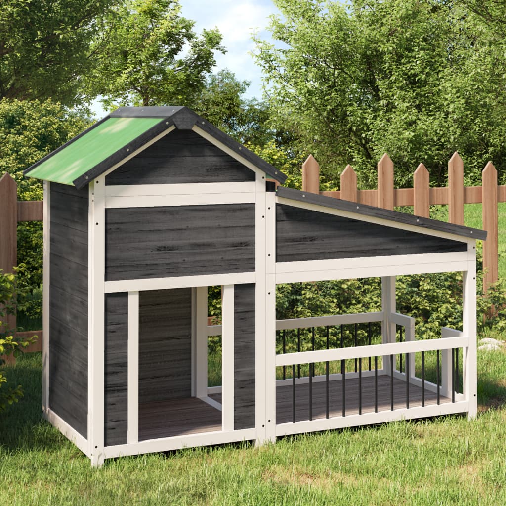 Hundehütte Holz grau 143 x 60,5 x 109 cm, lange hohe Bauform