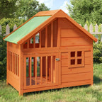 Hundehütte Holz braun 96 x 60,5 x 87 cm mit grünem wasserfestem Dach