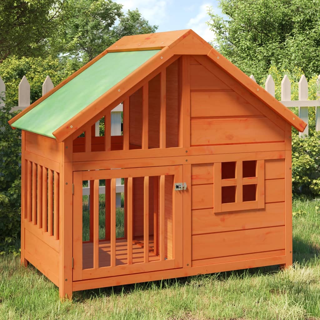 Hundehütte Holz braun 96 x 60,5 x 87 cm mit grünem wasserfestem Dach