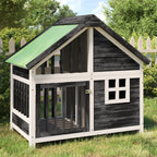 Hundehütte Holz grau 96 x 60,5 x 87 cm mit grünem Dach