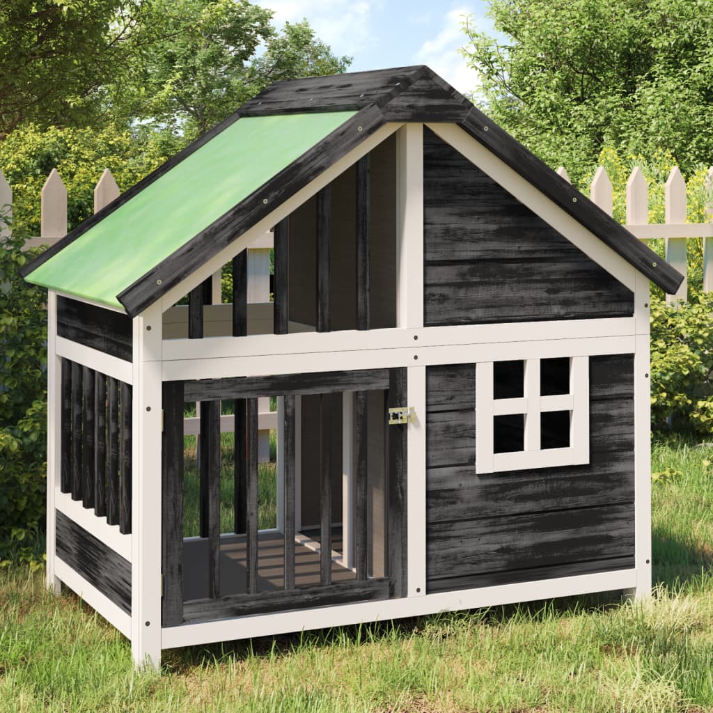 Hundehütte Holz grau 96 x 60,5 x 87 cm mit grünem Dach