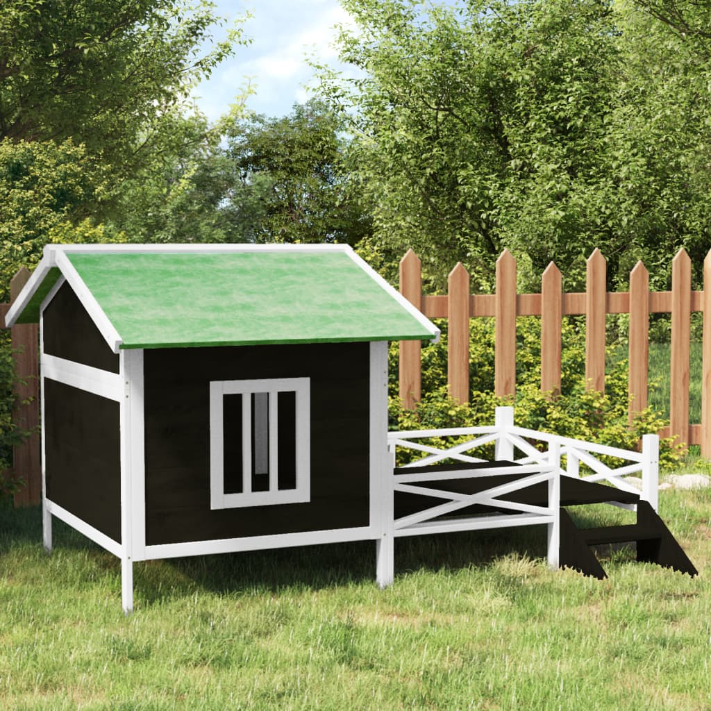 Hundehütte Holz grau 159 x 120 x 88,5 cm für mittelgroße Hunde