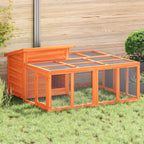 Kaninchenstall Holz Braun 144 x 123 x 67,5 cm Massivholz Kiefer