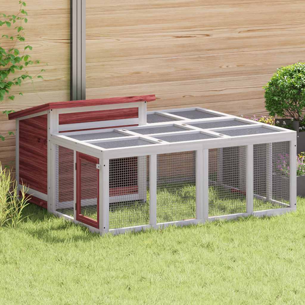 Kaninchenstall Holz Mokka 144 x 123 x 67,5 cm Massivholz Kiefer