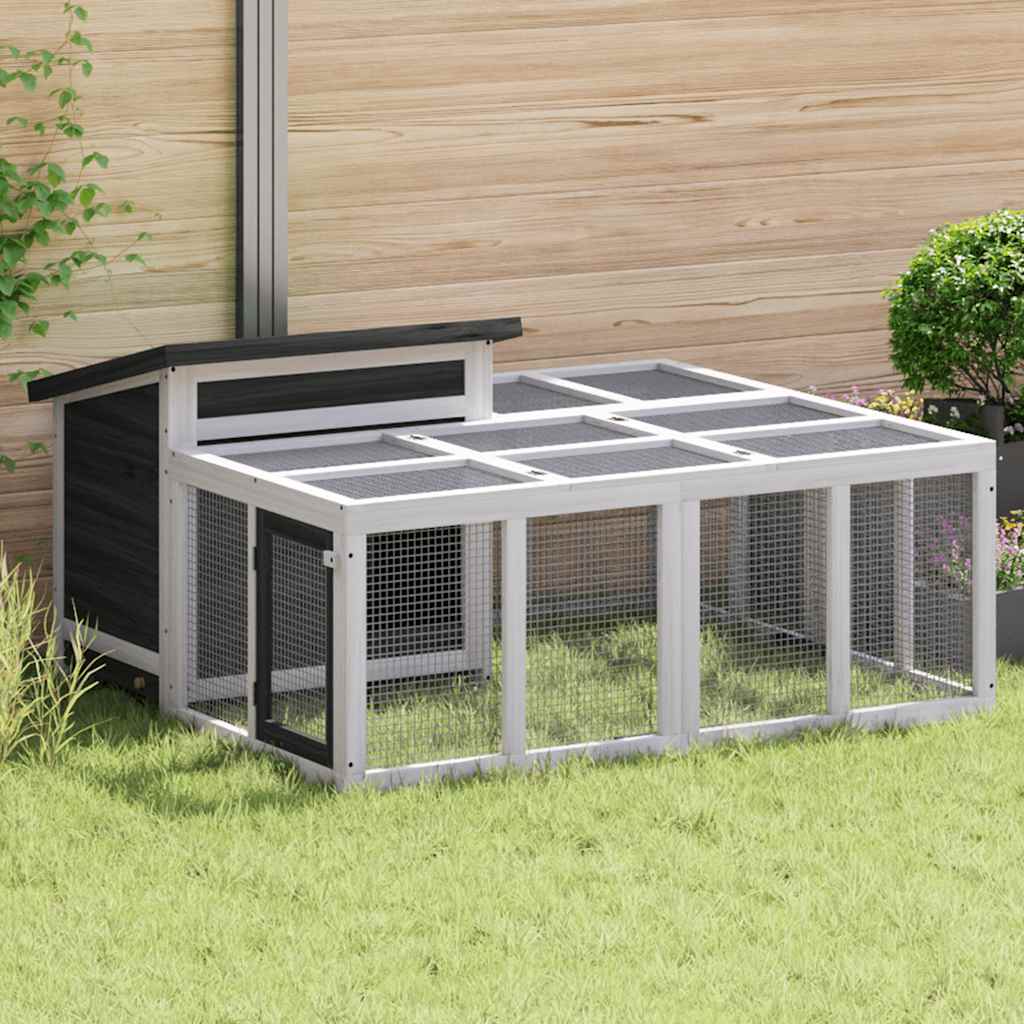 Kaninchenstall Holz Grau 144 x 123 x 67,5 cm Massivholz Kiefer