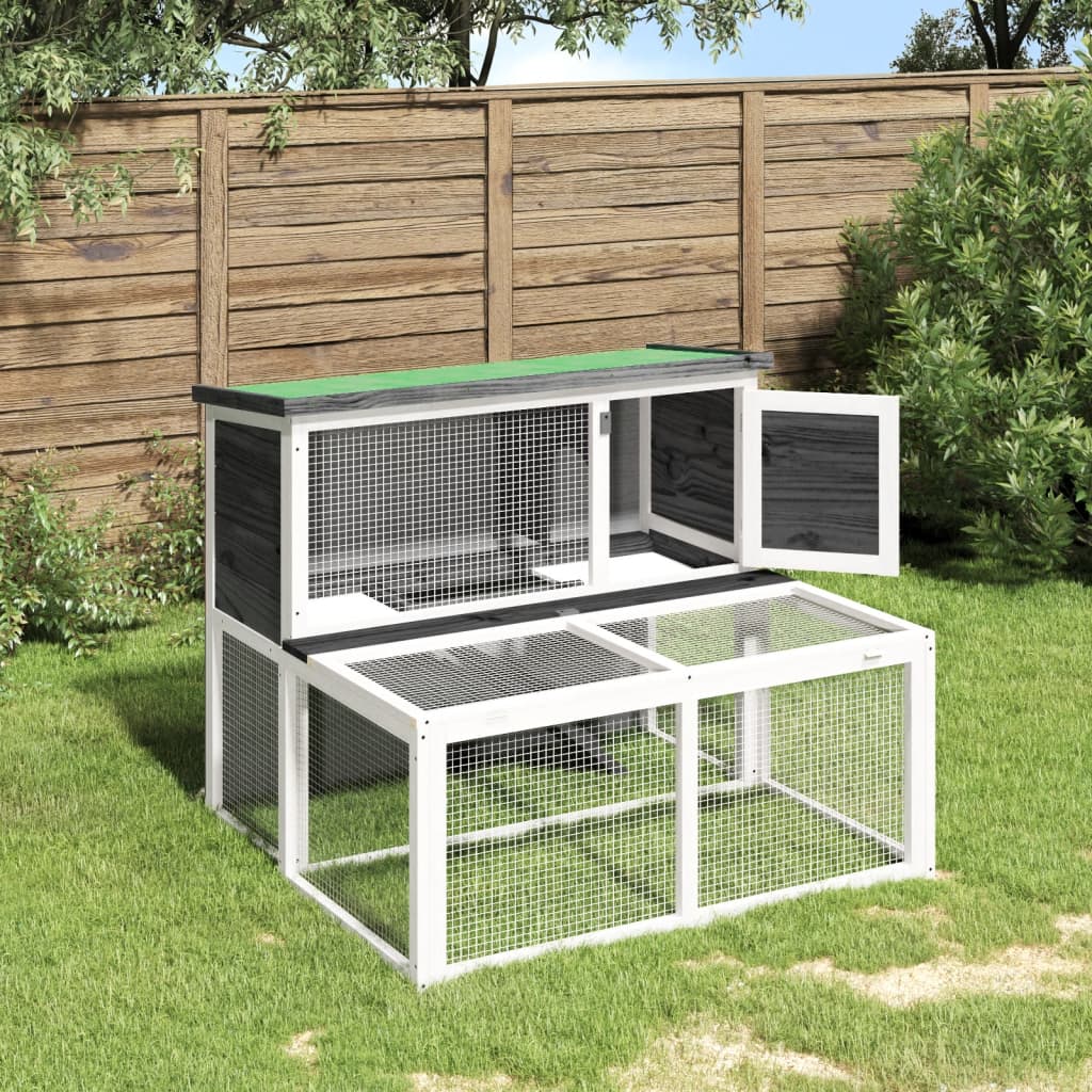 Kaninchenstall Holz Grau 102 x 90 x 84,5 cm Massivholz Kiefer