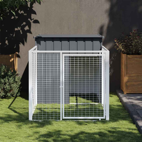 Hundehütte mit Auslauf anthrazit 110 x 201 x 110 cm aus verzinktem Stahl