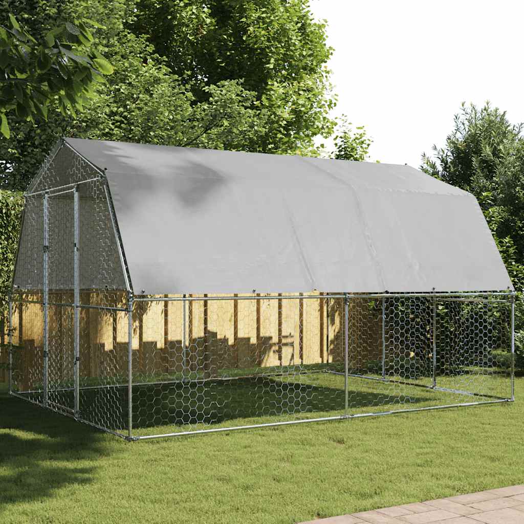 Hühnergehege mit Dach und Tür 375 x 285 x 230 cm mit 10,7 m²