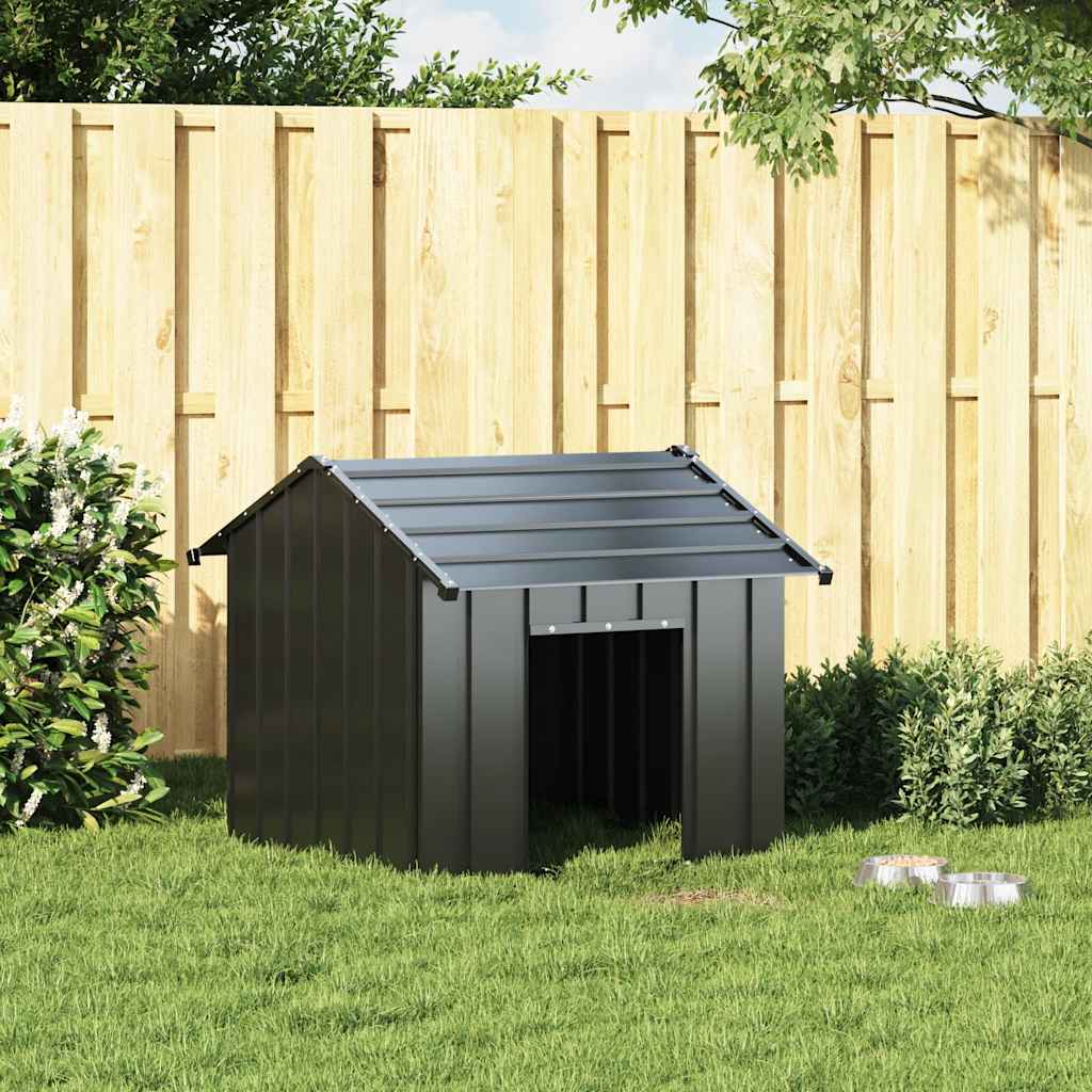Hundehütte Metall anthrazit 85 x 107 x 81 cm aus verzinktem Stahl mit Dach