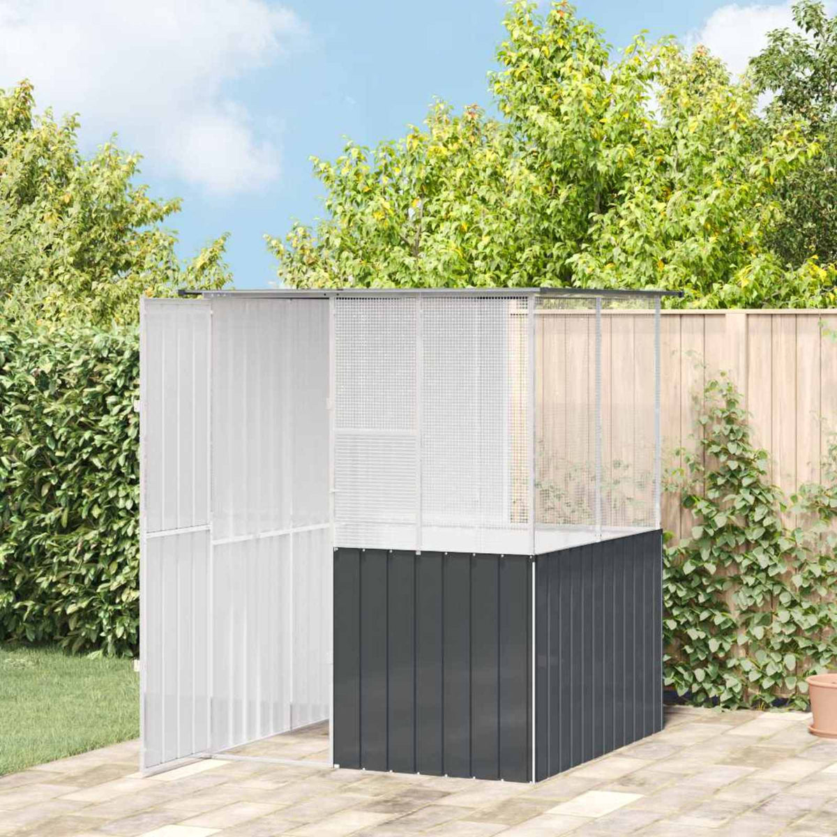 Voliere 165 x 165 x 200 cm Anthrazit im Garten