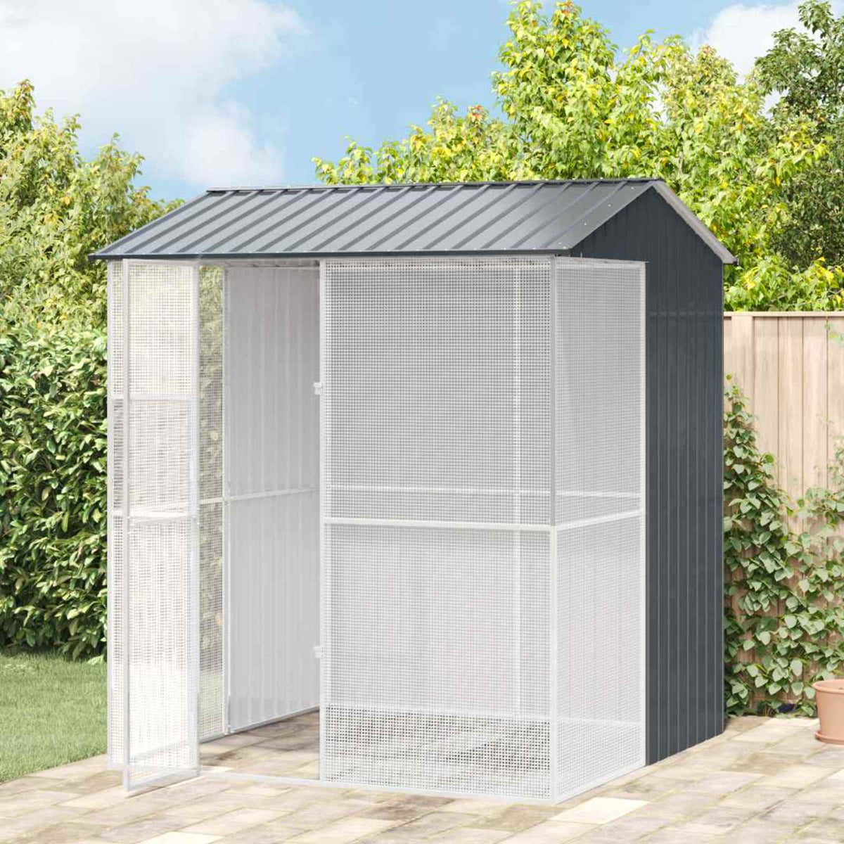 Voliere 247 cm hoch Anthrazit 215 x 210 cm