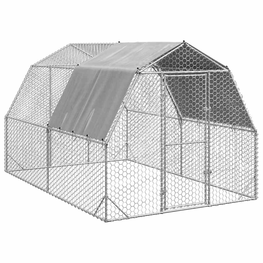 Begehbares Hühnergehege mit Dach 2,5 x 4 m aus verzinktem Stahl