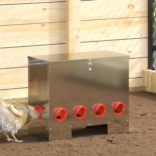 Futterautomat Hühner 25 kg – 60,5 x 29 x 51 cm, Stahl – Silber
