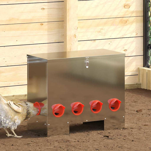 Futterautomat Hühner 25 kg – 60,5 x 29 x 51 cm, Stahl – Silber