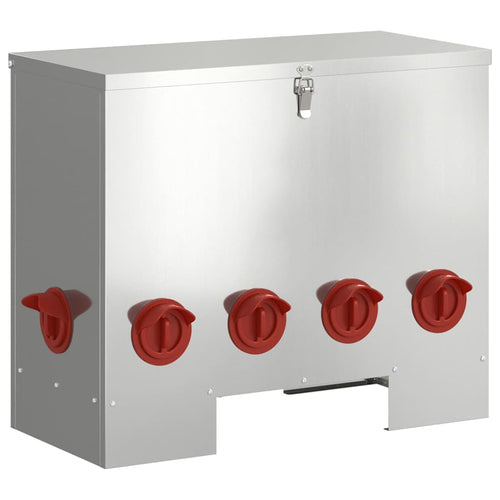 Futterautomat Hühner 25 kg – 60,5 x 29 x 51 cm, Stahl – Silber