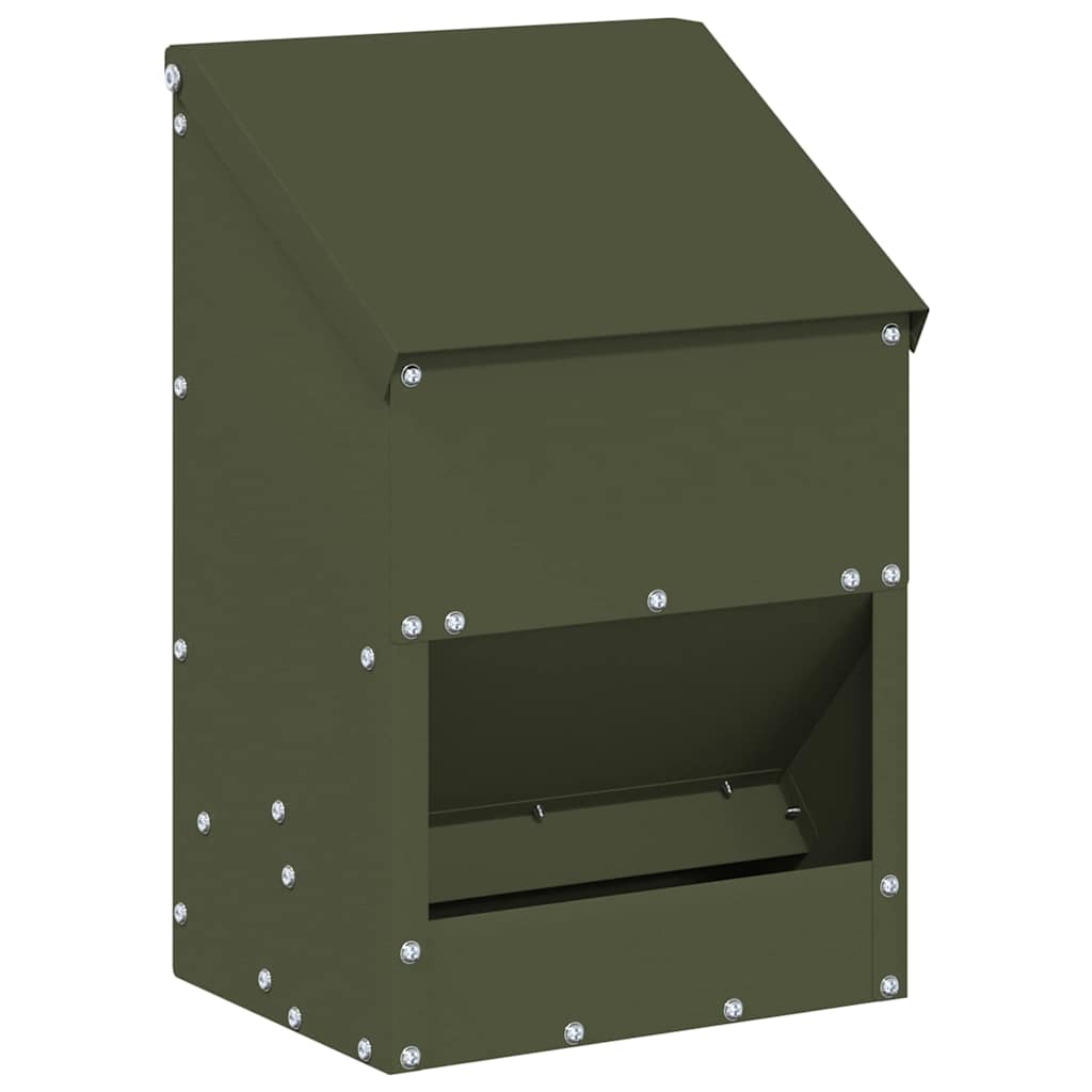 Futterspender Hühner 3 kg – 21 x 16 x 33 cm, Stahl – Olivgrün