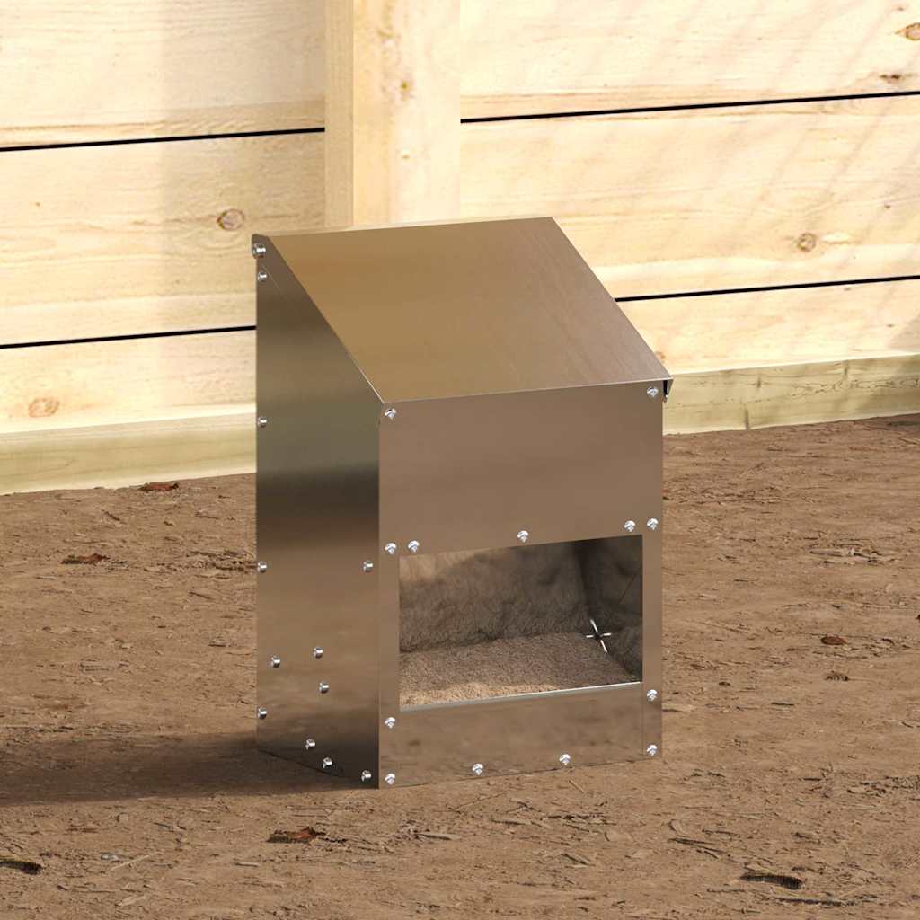Futterspender Hühner 3 kg – 21 x 16 x 33 cm, Stahl – Silber