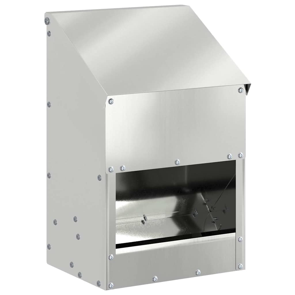 Futterspender Hühner 3 kg – 21 x 16 x 33 cm, Stahl – Silber