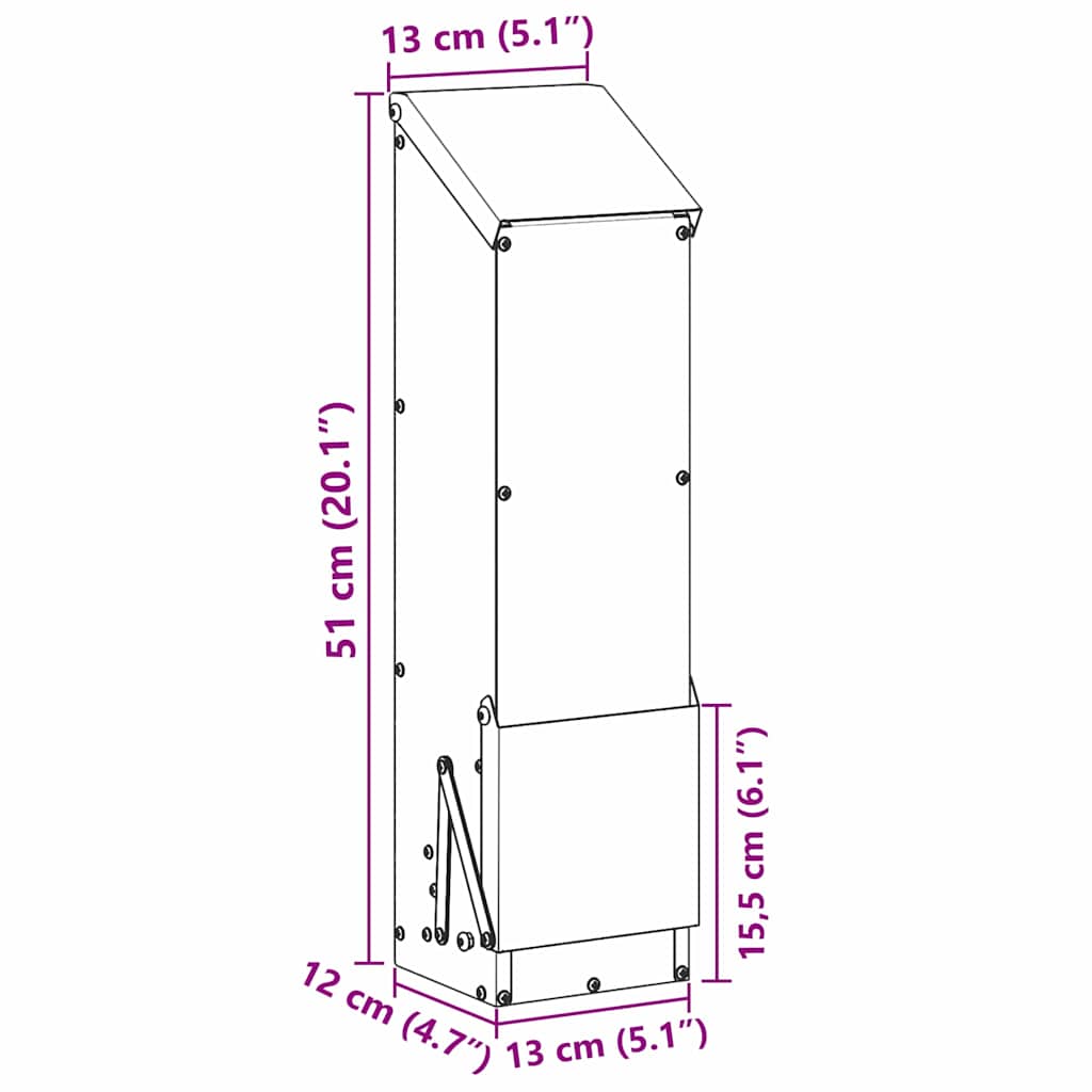 Futtersilo Hühner Maßzeichnung 13 x 12 x 51 cm