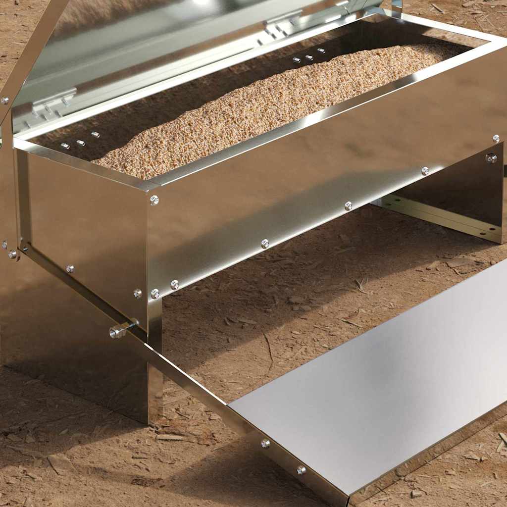 Futterautomat Hühner rattensicher 5 kg – mit Trittplatte – Silber
