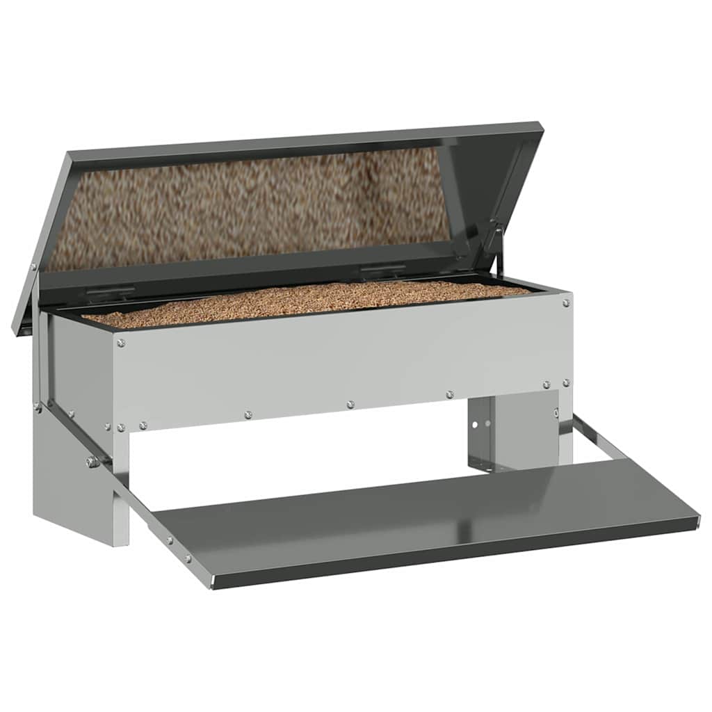 Futterautomat Hühner rattensicher 5 kg – mit Trittplatte – Silber