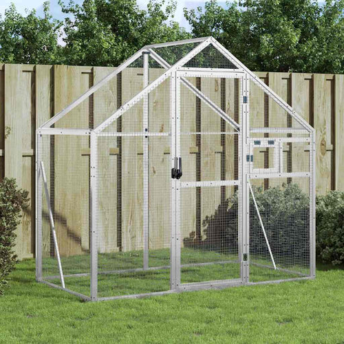 Außenvoliere Aluminium 179 x 100 x 185 cm silbern im Garten