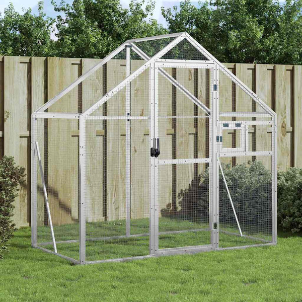 Außenvoliere Aluminium 179 x 100 x 185 cm silbern im Garten