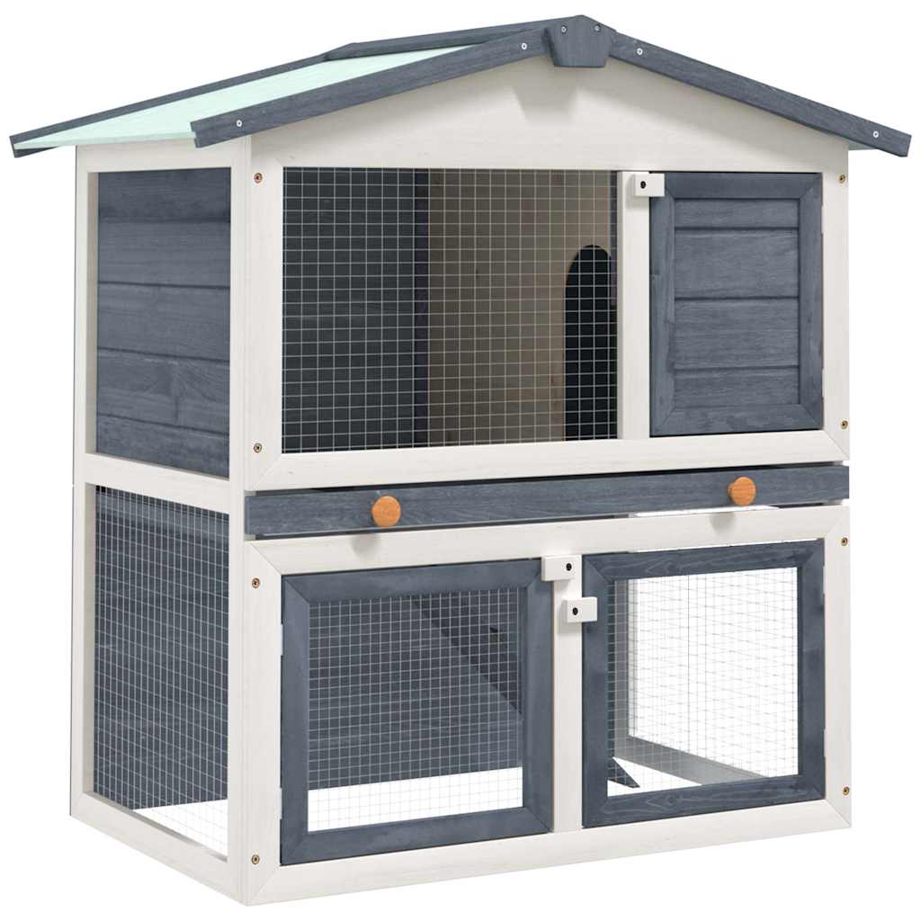 Kaninchenstall 2 Etagen Grau 94 x 60 x 98 cm