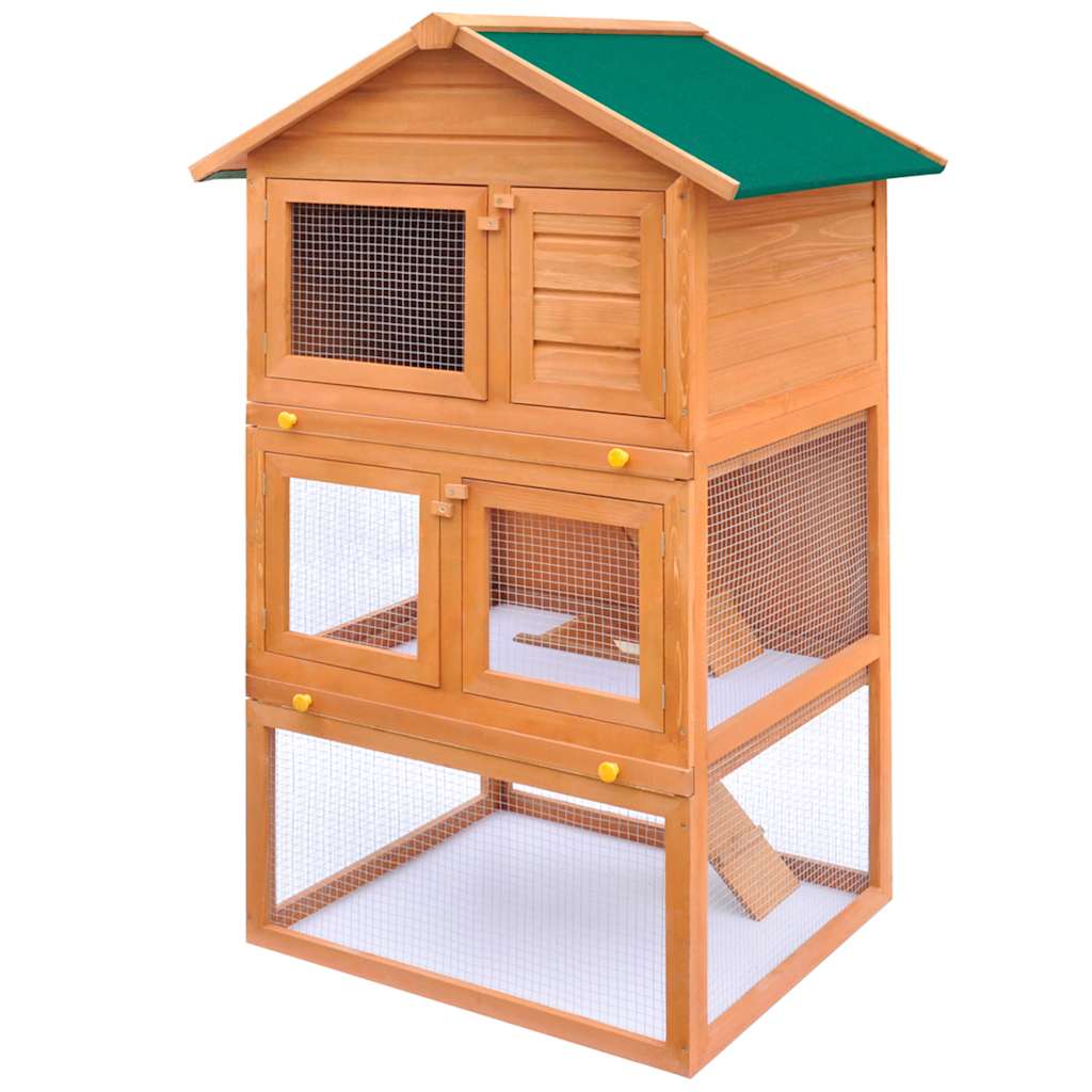Kaninchenstall 3 Etagen 80 x 71 x 160 cm aus Holz mit Rampen