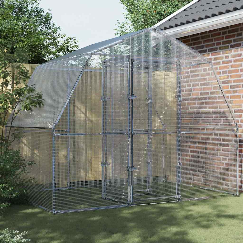 Große Voliere 285 x 195 x 230 cm aus verzinktem Stahl im Garten